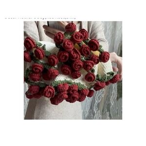 Crochet Rose Flower Bouquet Blanket, Handmade Knitted Round Throw Blanket - New